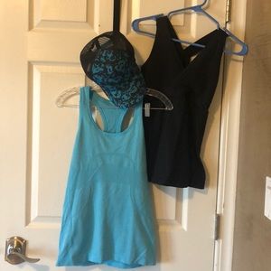 2 Lululemon tanks and hat